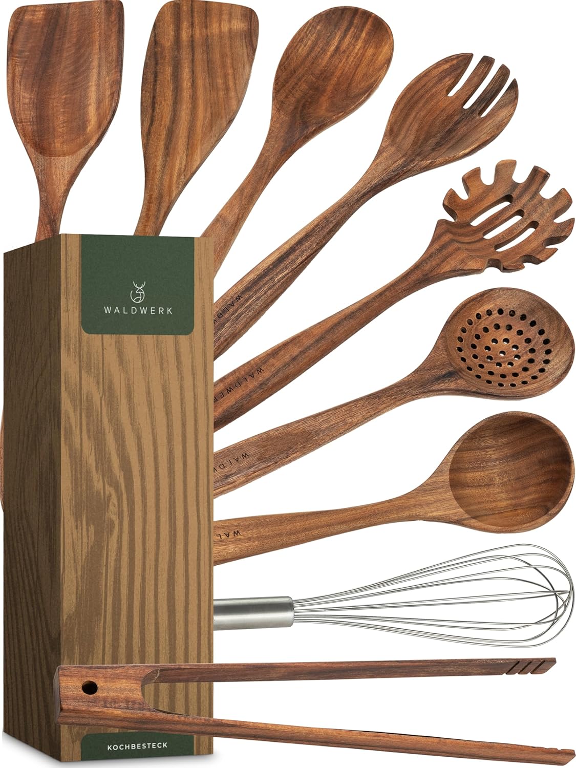 WALDWERK Wooden Spoons Set - 9-Piece Kitchen Utensils Collection