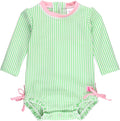 Baby Girls Seersucker Long Sleeve One Piece Rash Guard - UPF 50