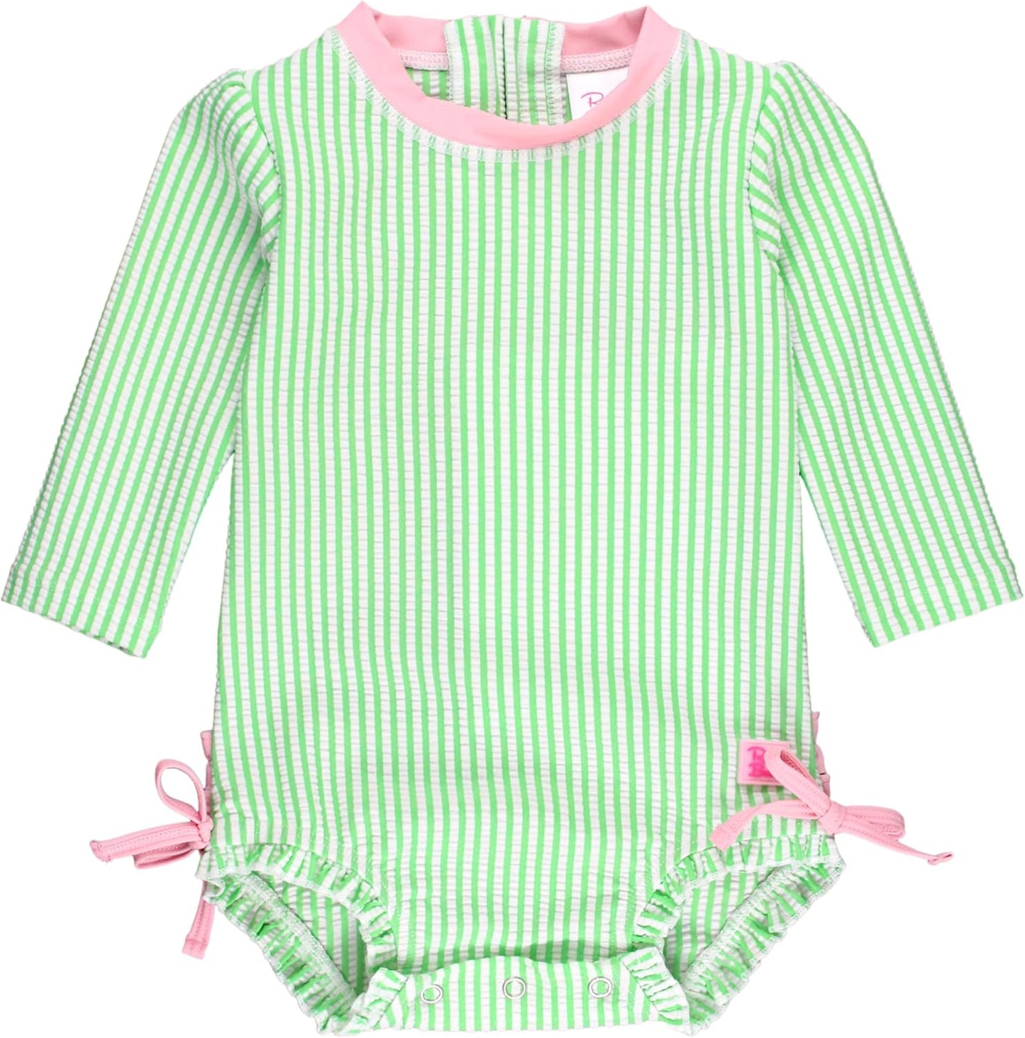 RuffleButts Baby Girls Seersucker Long Sleeve Rash Guard Swimsuit