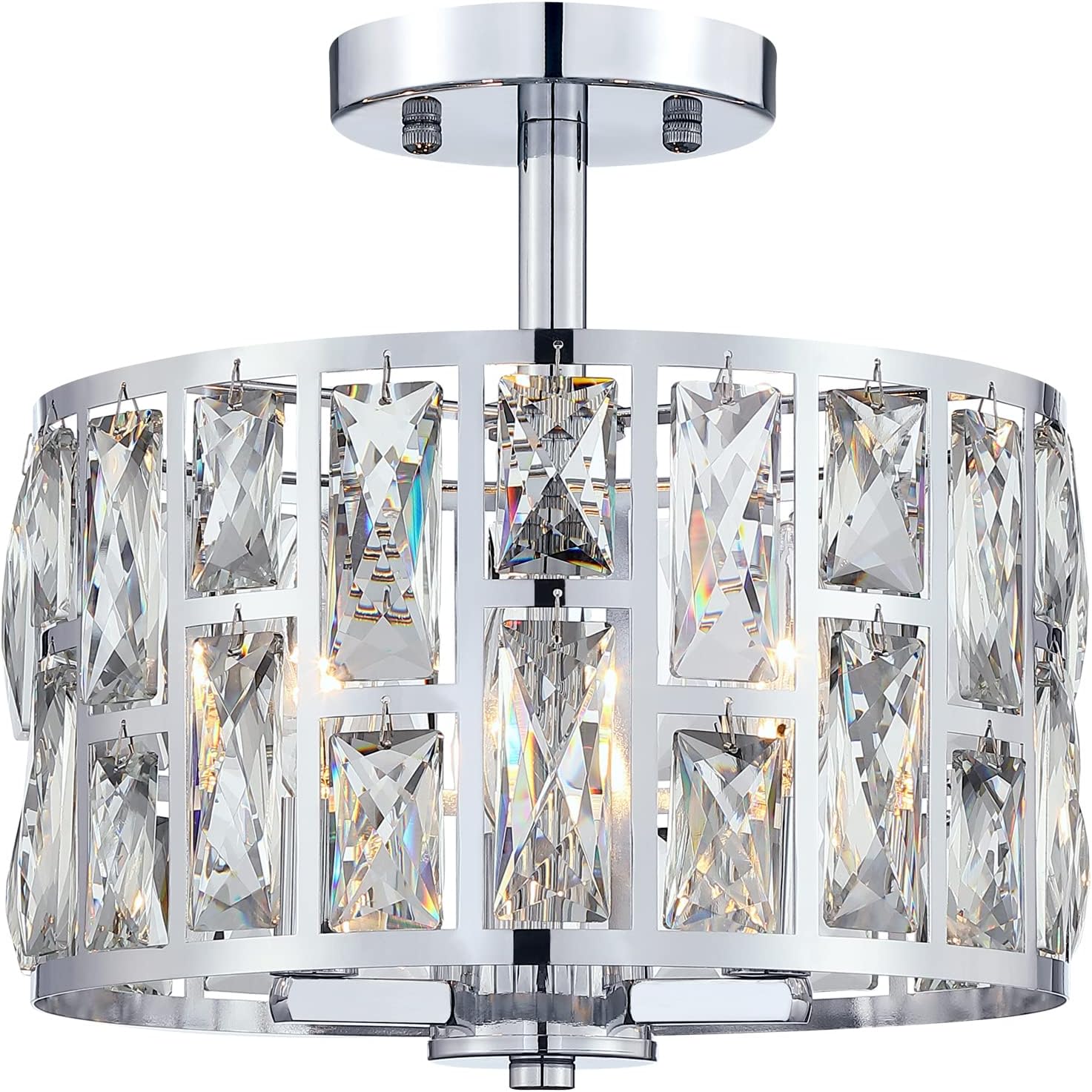 MEXO Farmhouse Crystal Round Semi Flush Mount Ceiling Light Fixture