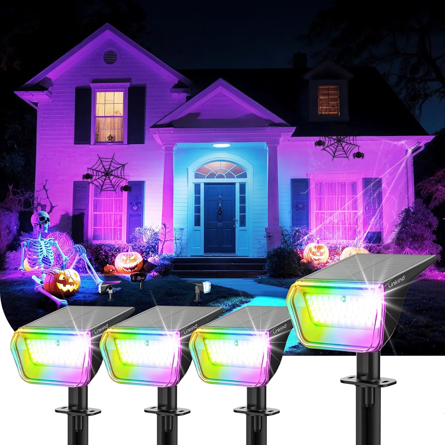 Linkind RGB Halloween Lights Outdoor Solar Spotlights for Yard