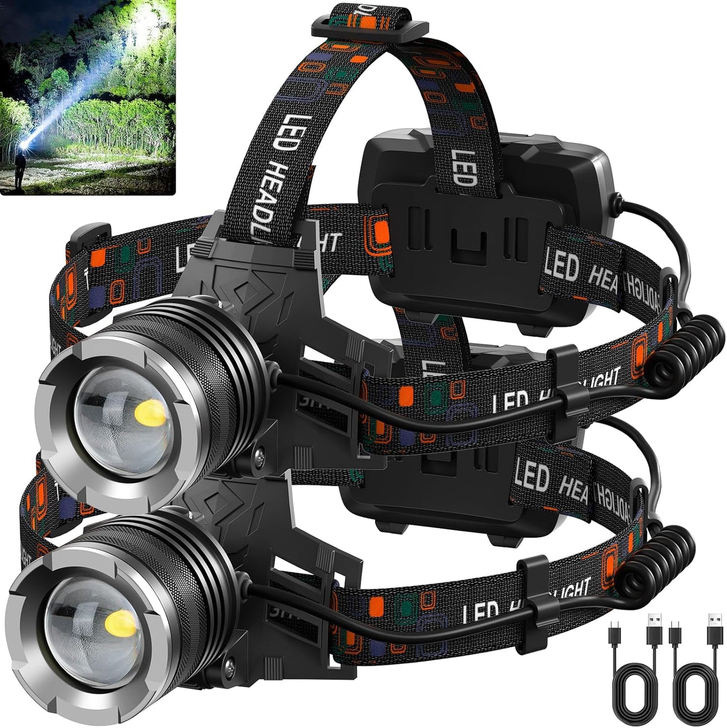 LED Rechargeable Headlamp 3000 Lumens for Camping and Hiking