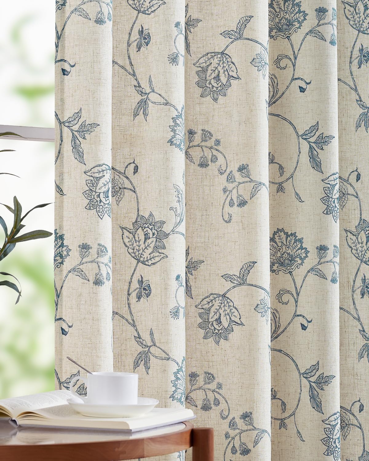 Floral Linen Blend Curtains for Living Room and Bedroom Decor