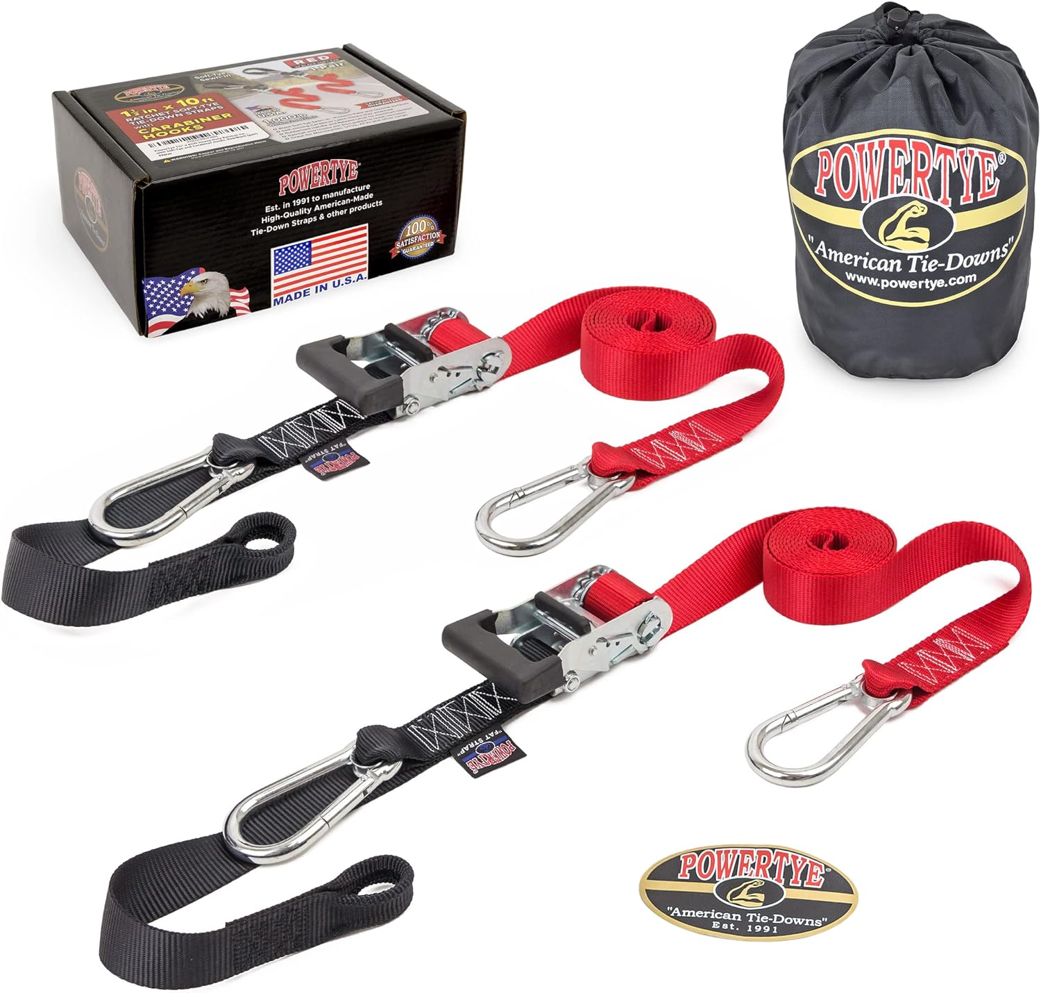 PowerTye Extra Long Ratchet Tie Down Straps for Heavy Duty Use