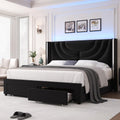 HITHOS King Upholstered LED Bed Frame with Storage Drawers - Modern