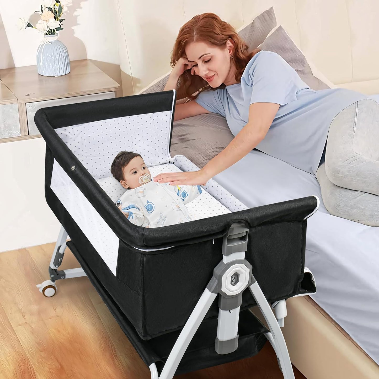 VOOI Baby Bassinet Bedside Sleeper: 3 in 1 Rocking Bassinet