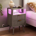 Nightstand with Charging Station and LED Lights - Compact Modern