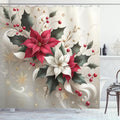 Christmas Shower Curtain with Poinsettia Flowers - Festive Bathroom