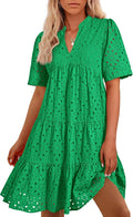 Boho Summer Mini Dress V Neck Short Sleeve - Flowy Resort Dress
