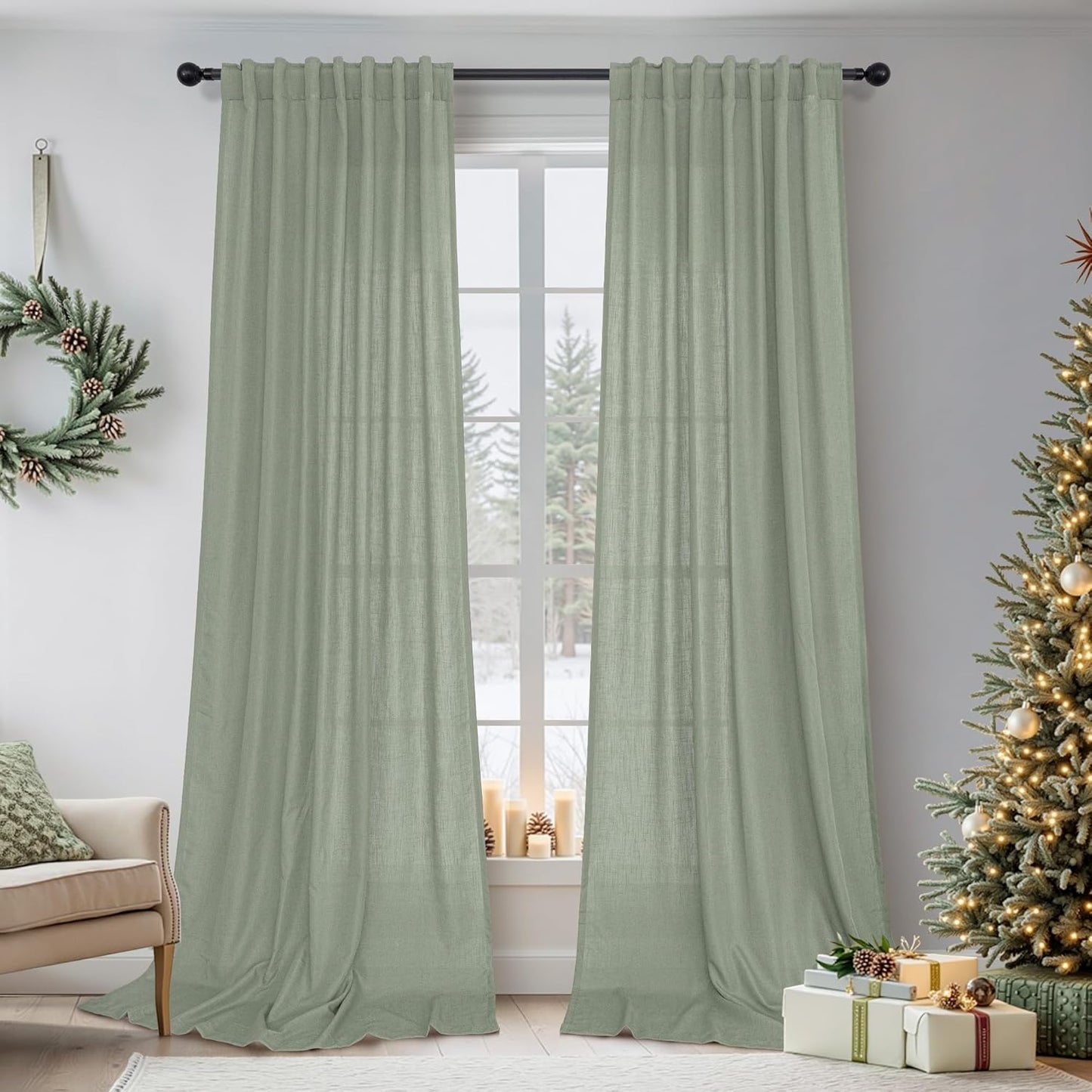 Sage Green Curtains 90 Inches Long for Living Room 2 Panels