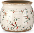 Vintage Planter Large Ceramic Flower Pot Beige Red - Rustic Cottage