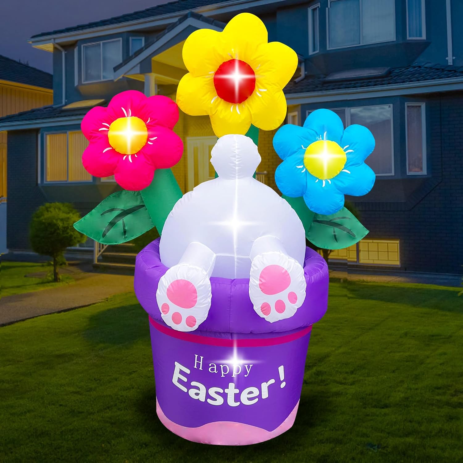 6ft Inflatable Easter Rabbit into Flower Basket Decoration