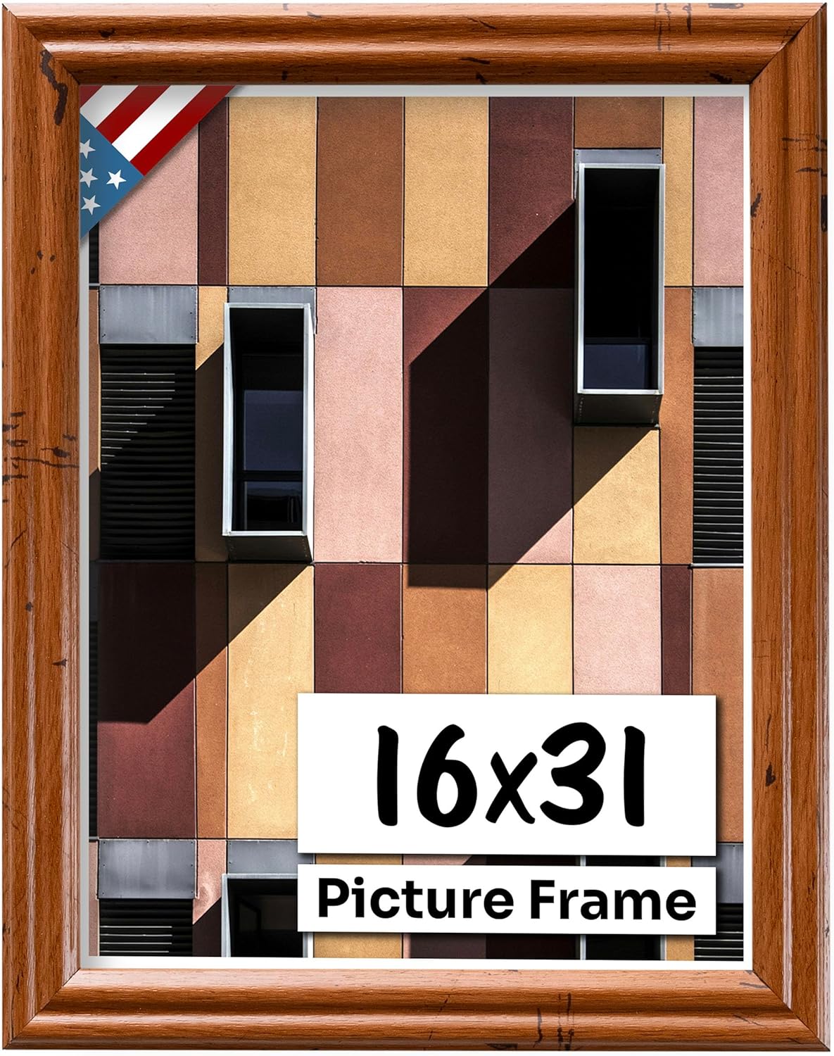 Distressed Oak 16x31 Picture Frame - Handmade Solid Wood Frame