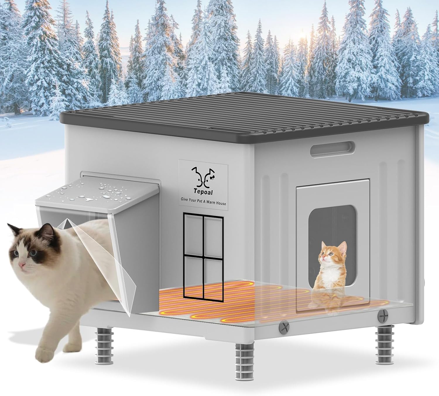 Plastic Heated Cat House for Outside Winter - Weatherproof Shelter