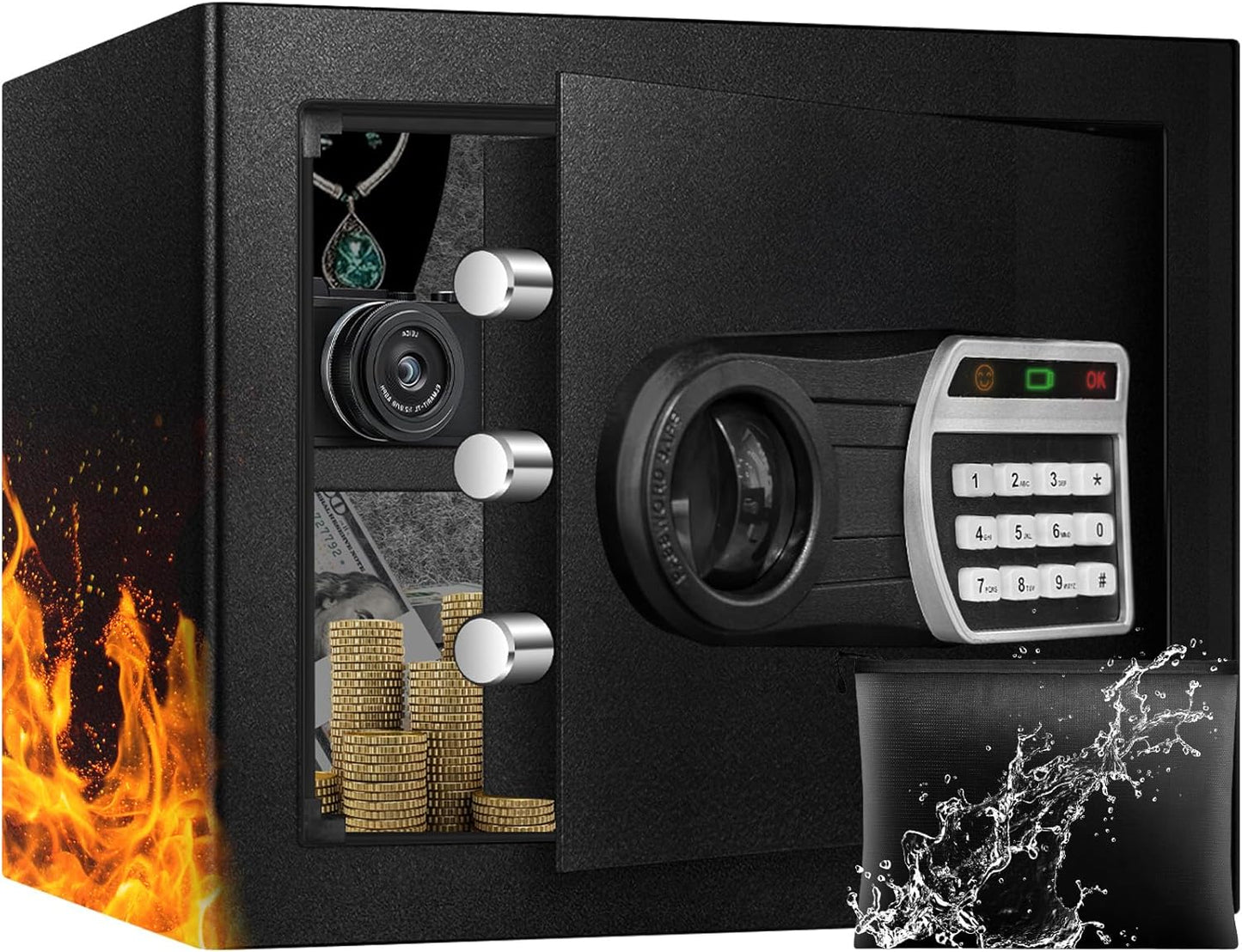 1.6 Cuft Safe Box with Fireproof Waterproof Bag for Home Use