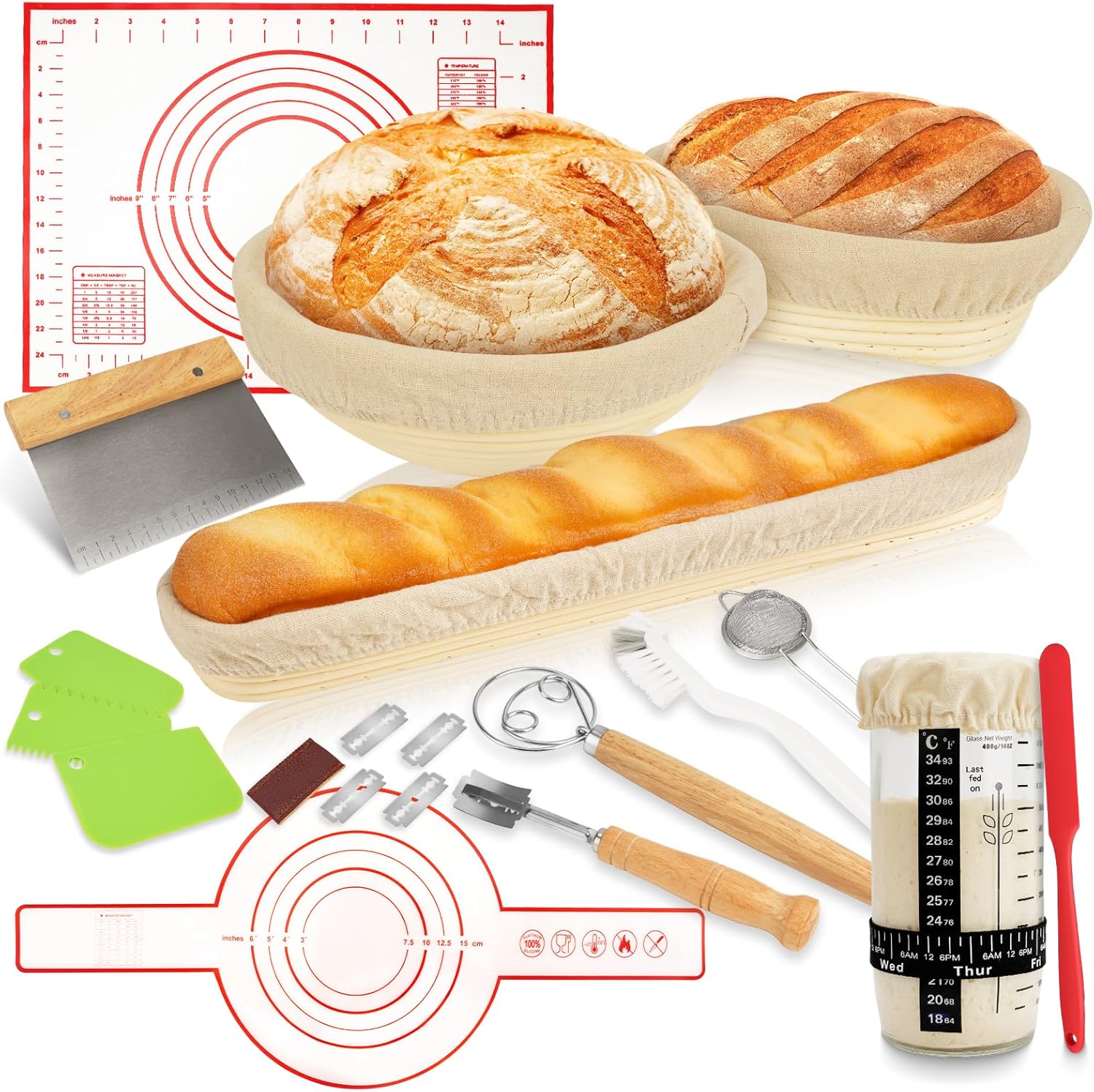 Sourdough Starter Kit with Banneton Bread Proofing Baskets