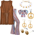 Women's 60s 70s Decades Hippie Costume Outfit - 7-Piece Set