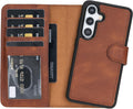 Genuine Leather Brown Wallet Case for Galaxy S25 Plus - Detachable