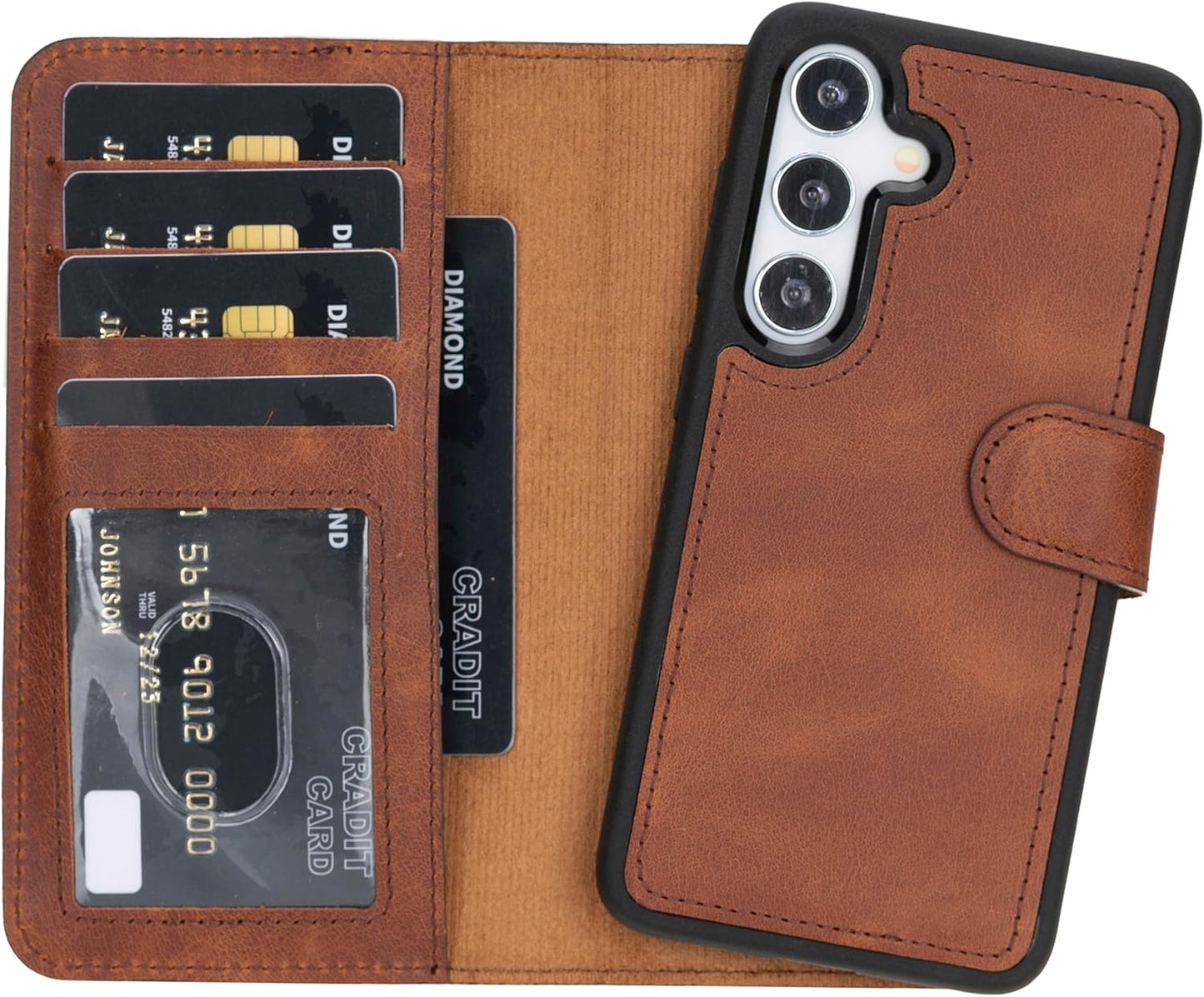 Genuine Premium Leather Handmade Wallet Case for Galaxy S25 Plus