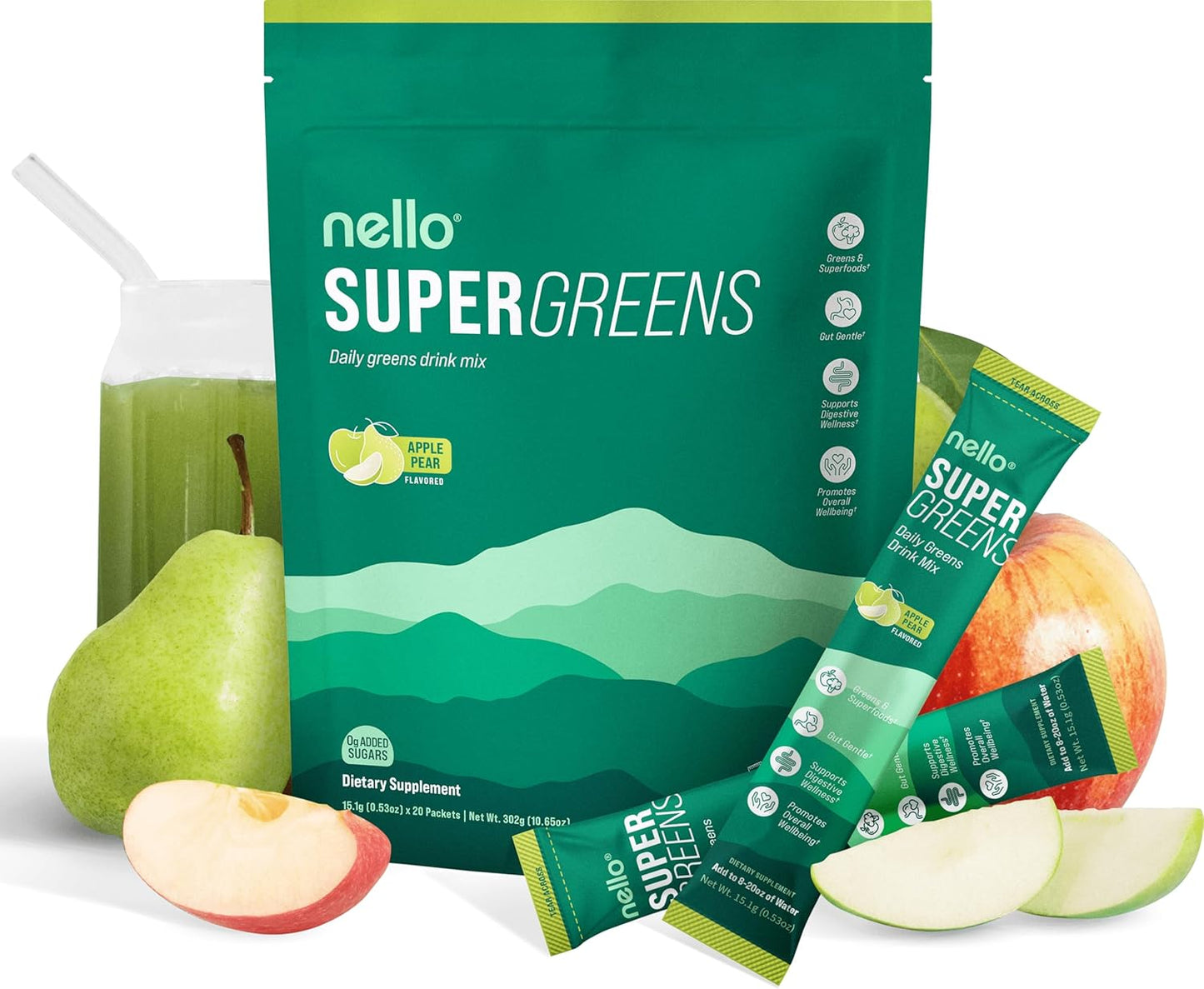 Nello Supergreens Superfood Drink Mix for Wellness and Vitality