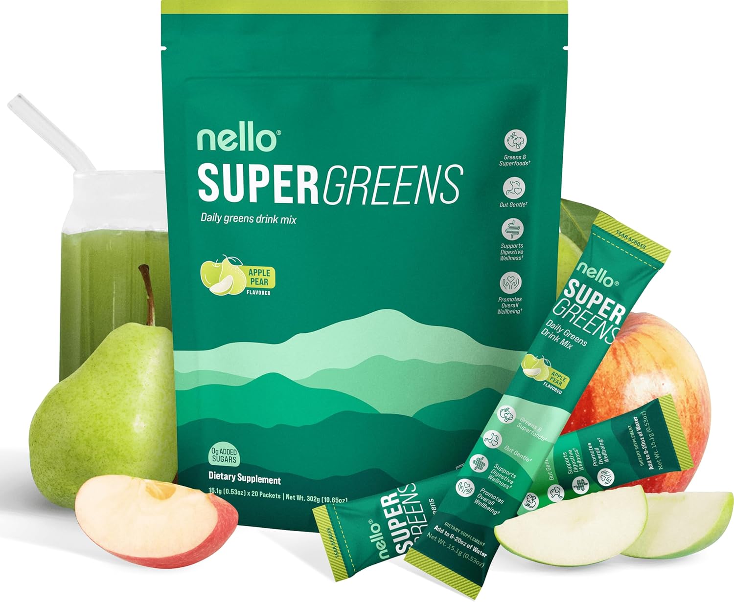 Nello Supergreens Superfood Drink Mix for Wellness and Vitality