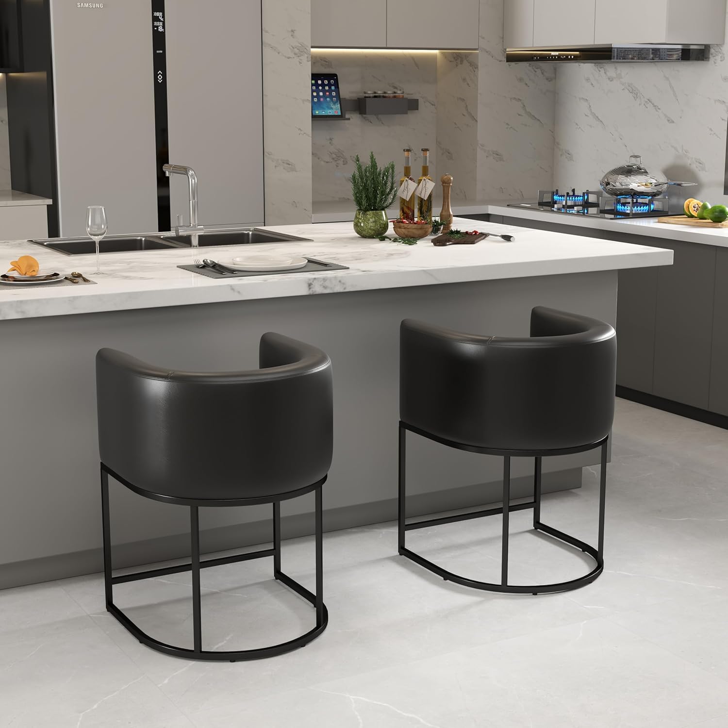 Modern PU Leather Bar Stools Set of 2 for Stylish Dining