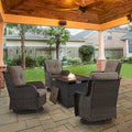 5 Piece Patio Wicker Furniture Set - Swivel Glider Chairs & Fire Pit