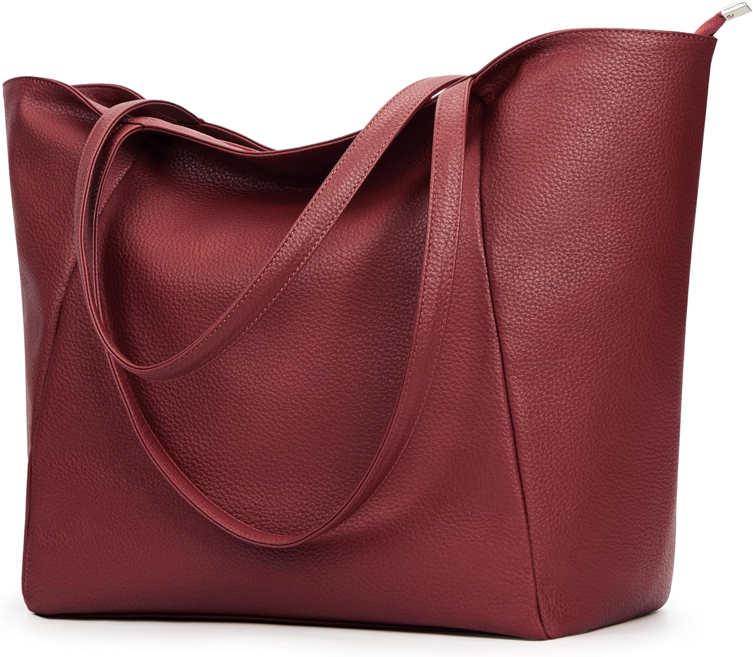 KALIDI Large Tote Bag Vegan Leather for Work and Travel