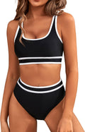 Women's High Waisted Bikini Set Color Block - Flattering Sporty Cut