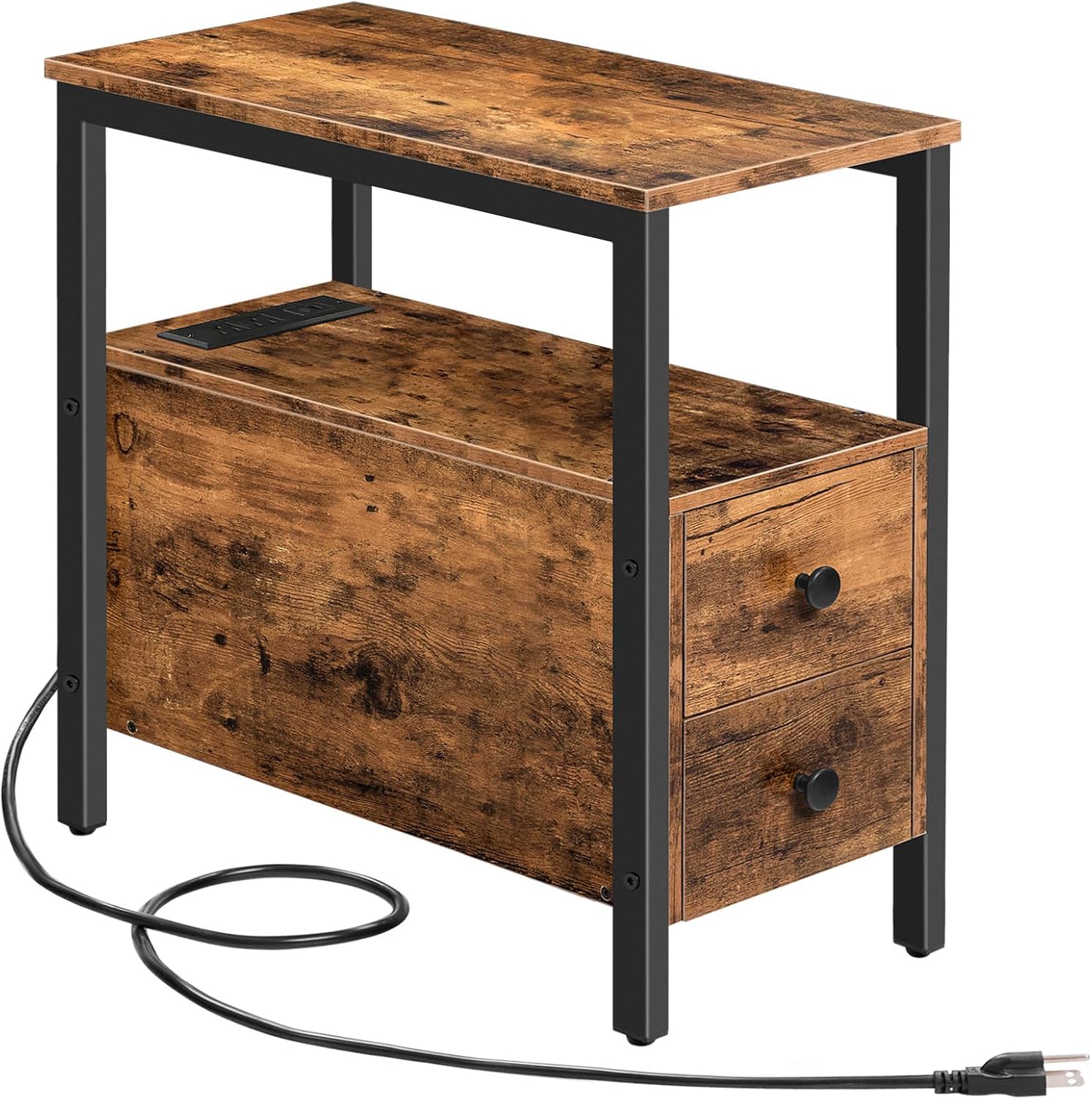 HOOBRO End Table with Charging Station for Small Spaces