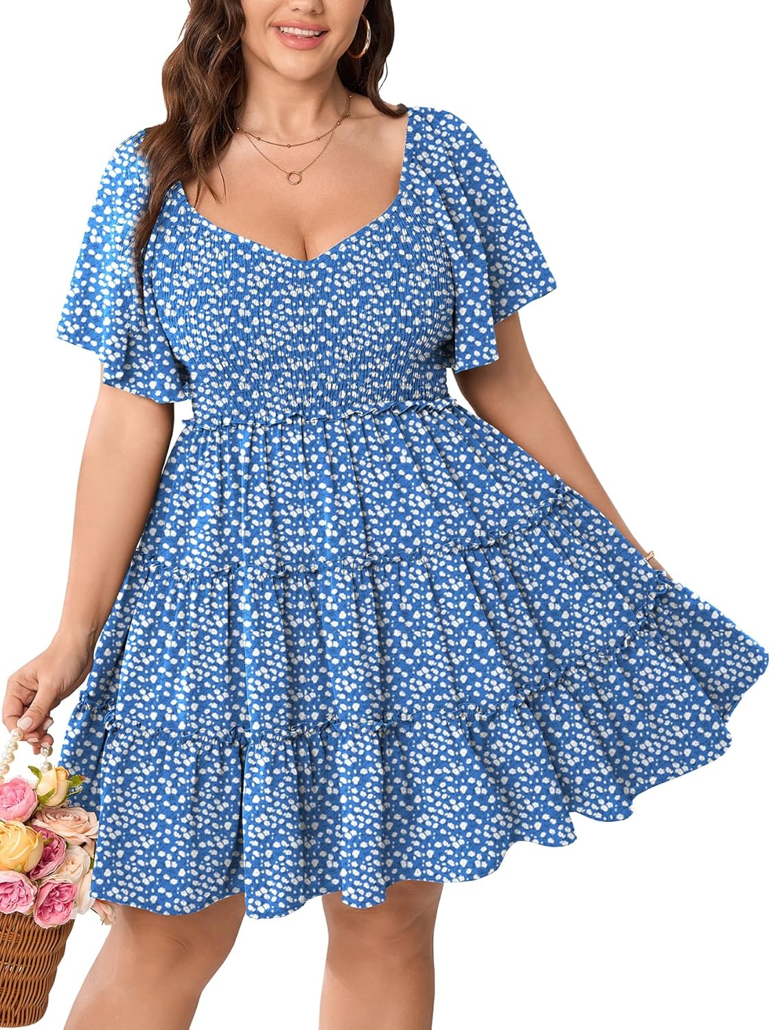 Womens Plus Size Casual Mini Dress with Sweetheart Neckline