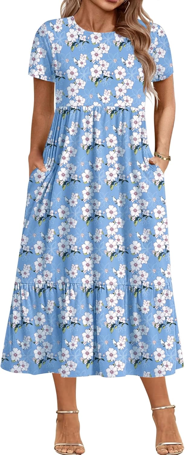 Plus Size Short Sleeve Maxi Dress with Pockets for Women