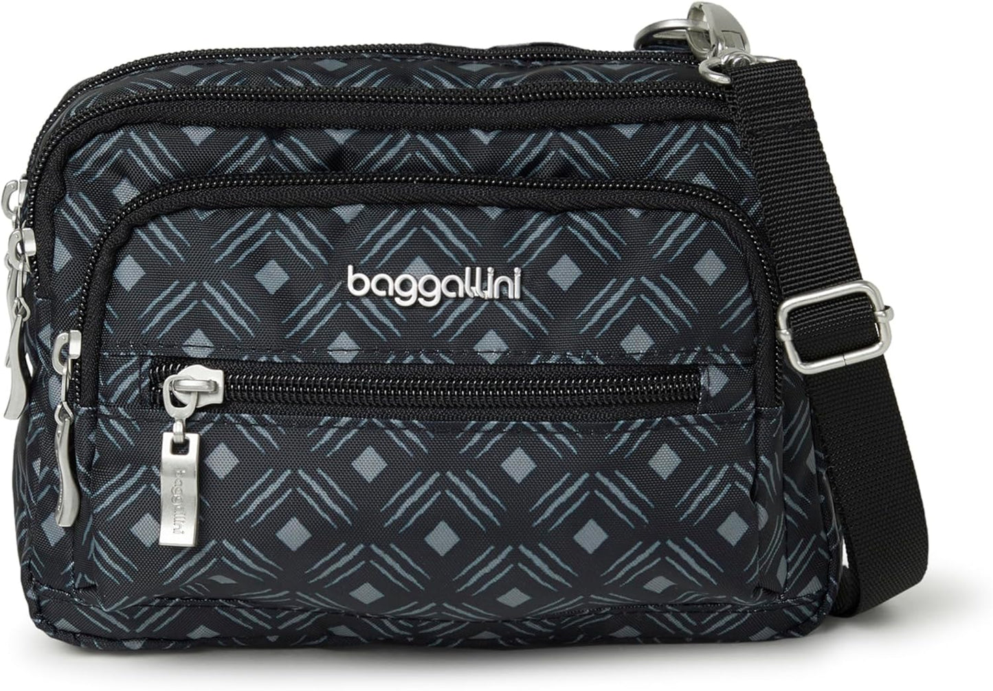 Baggallini Triple Zip Small Crossbody Bag - Lightweight Fanny Pack