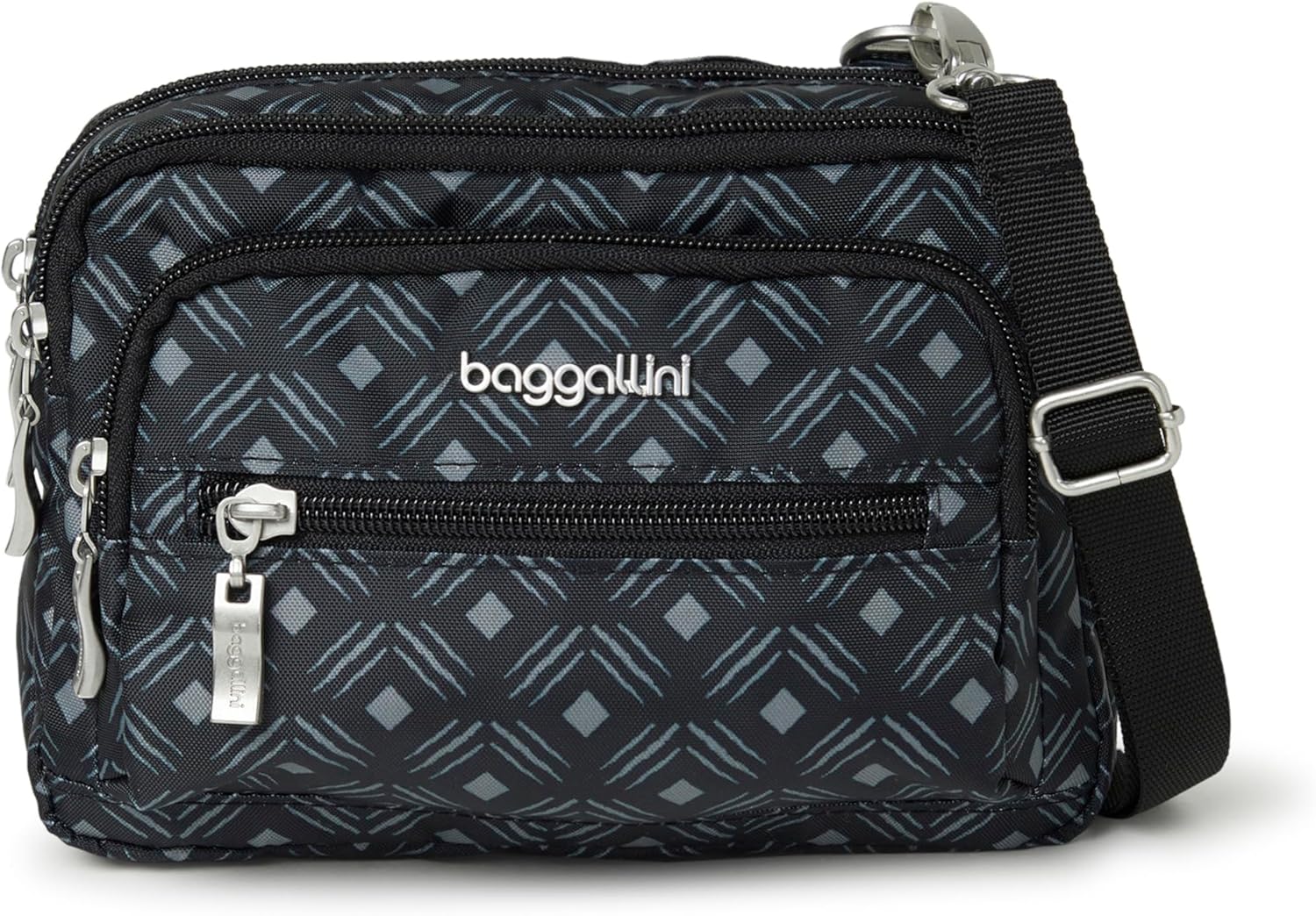 Baggallini Triple Zip Small Crossbody Bag - Lightweight Fanny Pack
