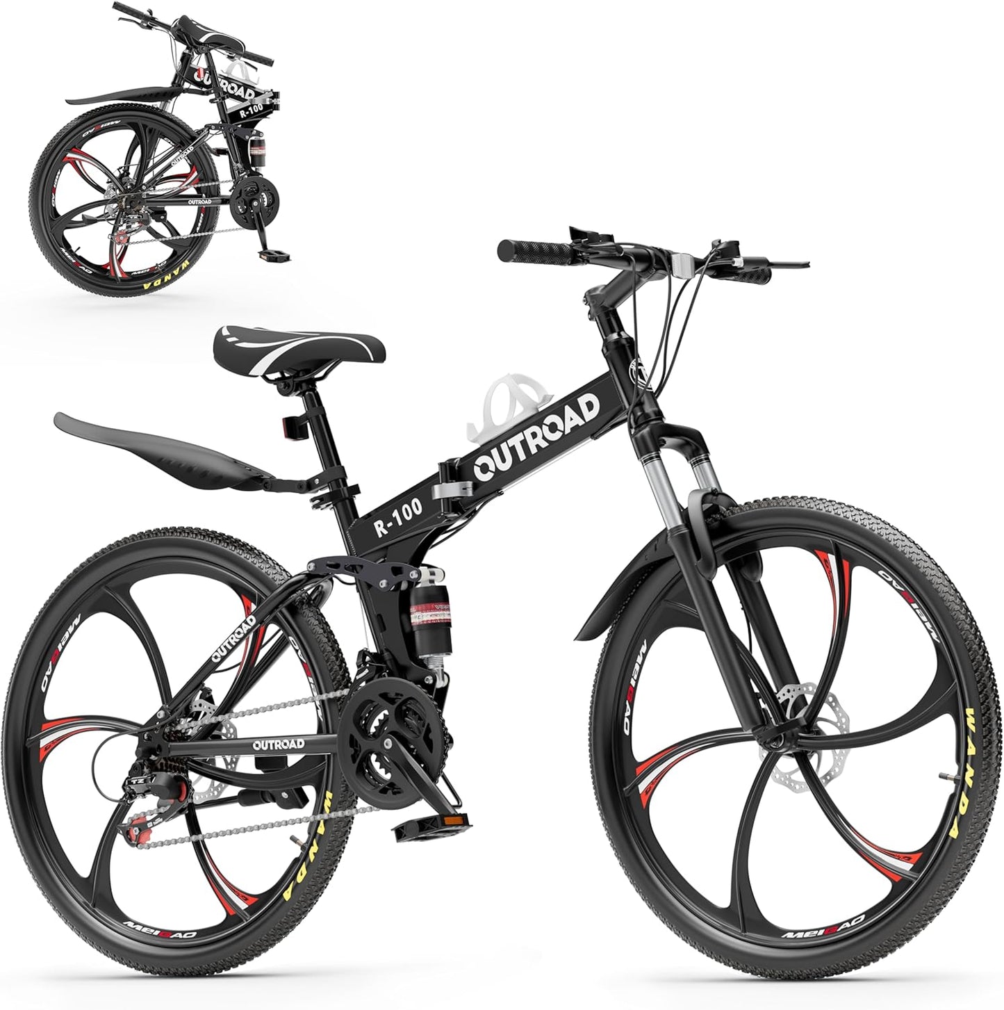26 Inch Folding Mountain Bike with Dual Disc Brakes and Suspension