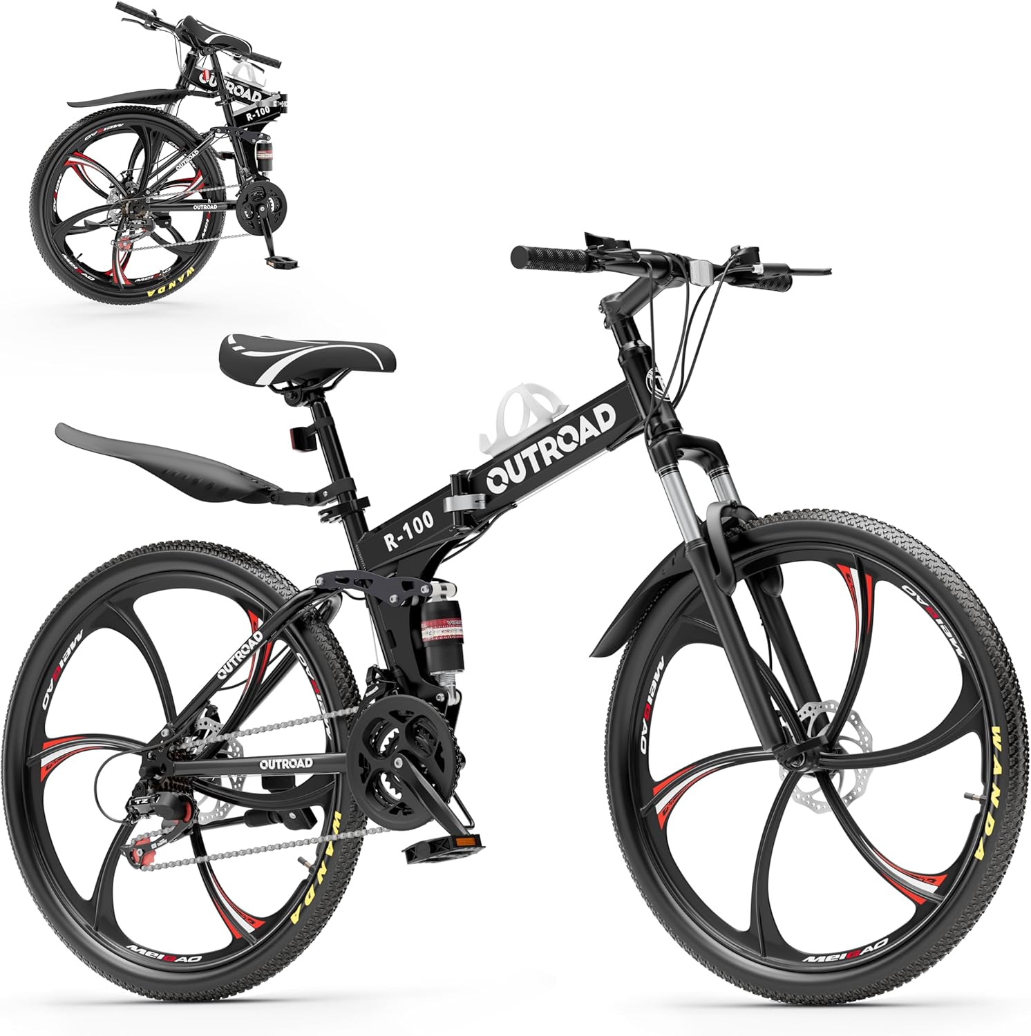 26 Inch Folding Mountain Bike with Dual Disc Brakes and Suspension