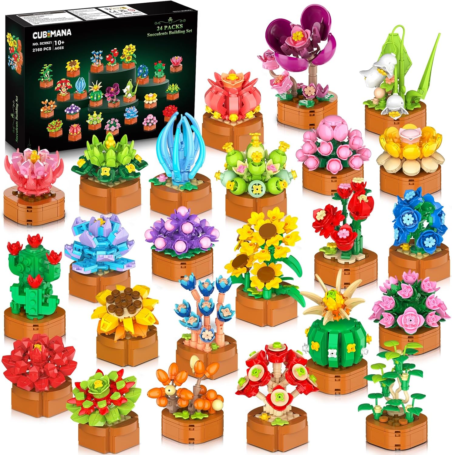 24 Pack Flowers Succulents Building Set for Creative Fun