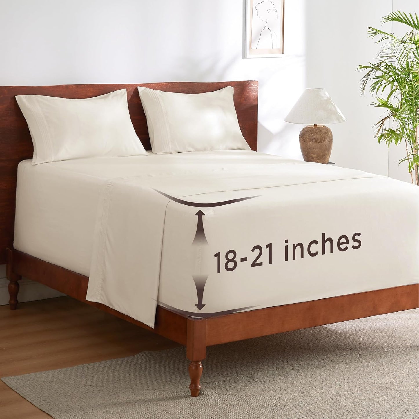 Deep Pocket Queen Sheets Set for 21 Inch Mattresses - Ivory