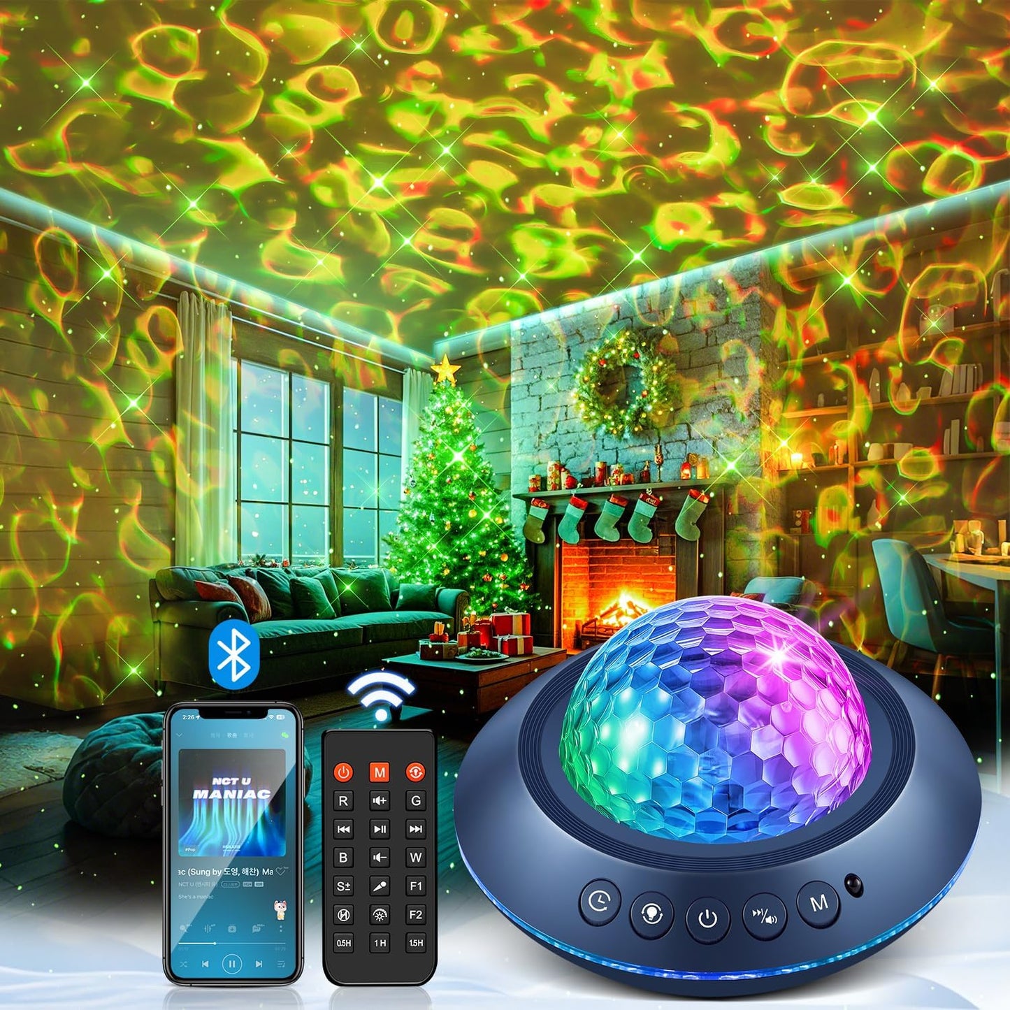 COOLNIGHT Galaxy Projector: 15 White Noises, 144 Lights, Bluetooth Speaker