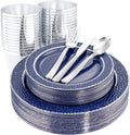 Ciaell 150 PCS Blue and Silver Plastic Plates for Parties