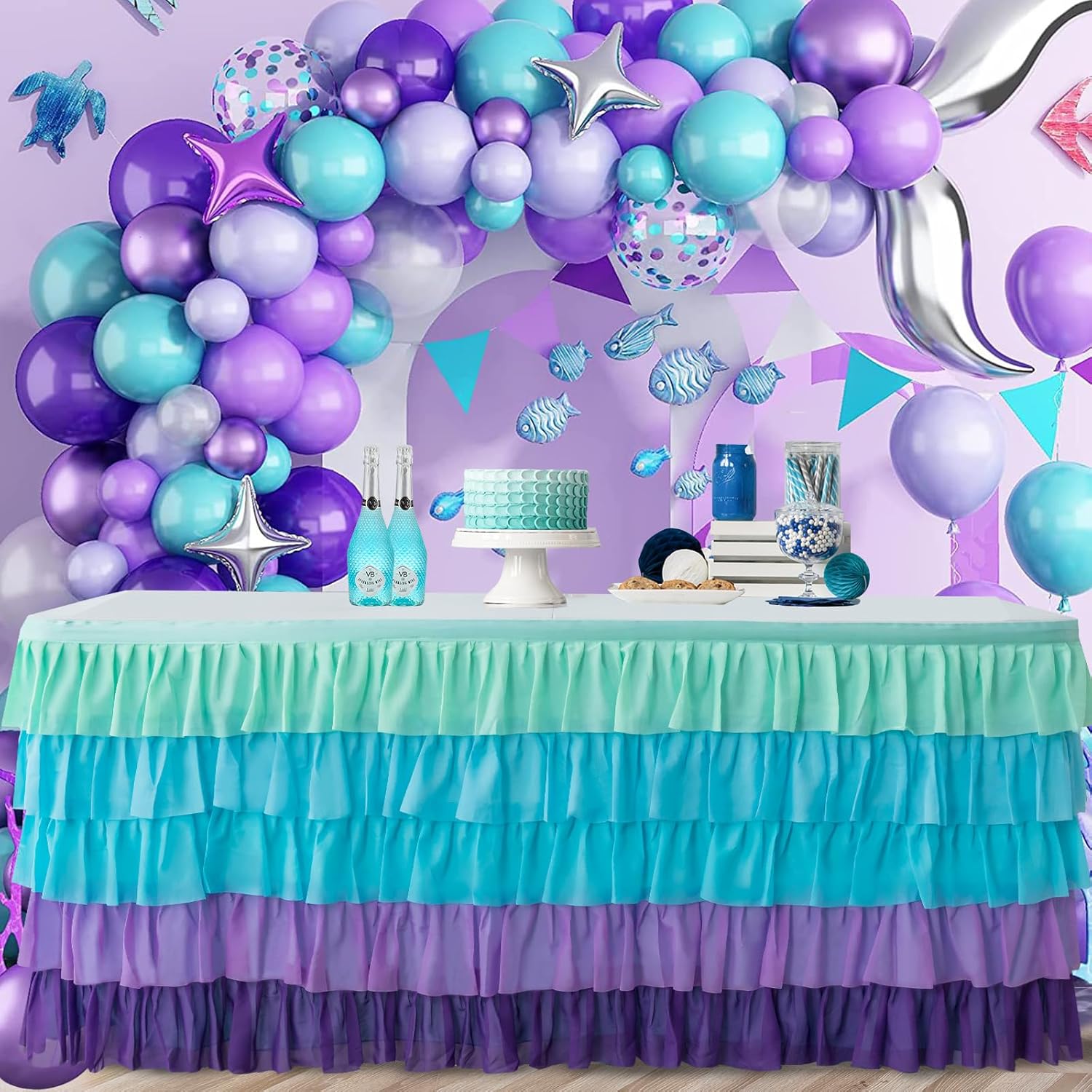 14ft Table Skirt for Mermaid Birthday Party Decorations