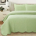 Victorian Medallion Solid Green Cotton Quilt Set - Twin 2 Piece