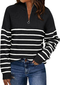 Women's Quarter Zip Striped Oversized Sweater - Mock Turtleneck 2025