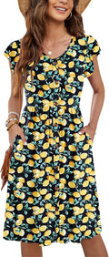 WNEEDU Women Summer Dresses Sleeveless Midi Swing Dress - Comfortable