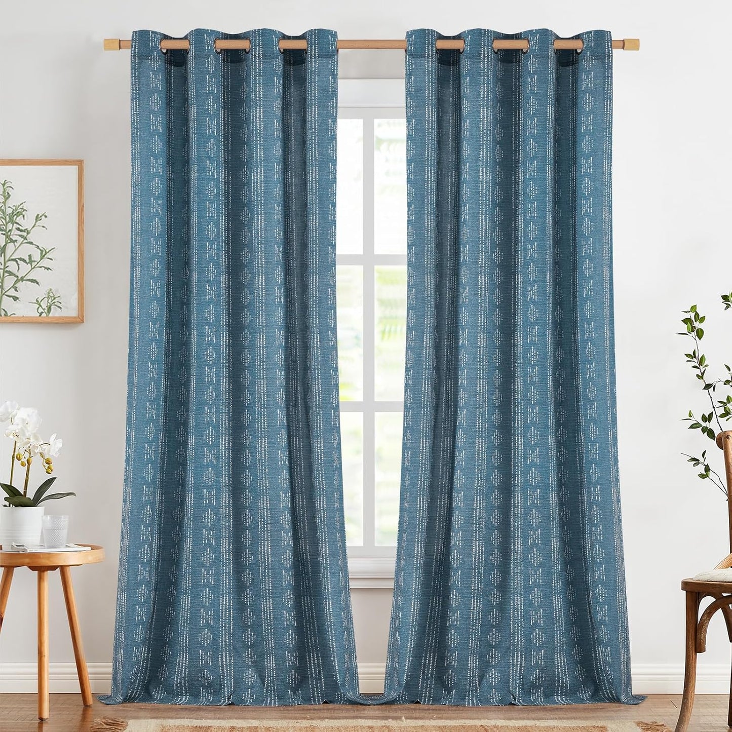 Boho Curtains for Living Room - Linen Blend Drapes 108 Inch