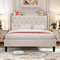 Queen Bed Frame Velvet Upholstered Platform Bed - Charging Ports