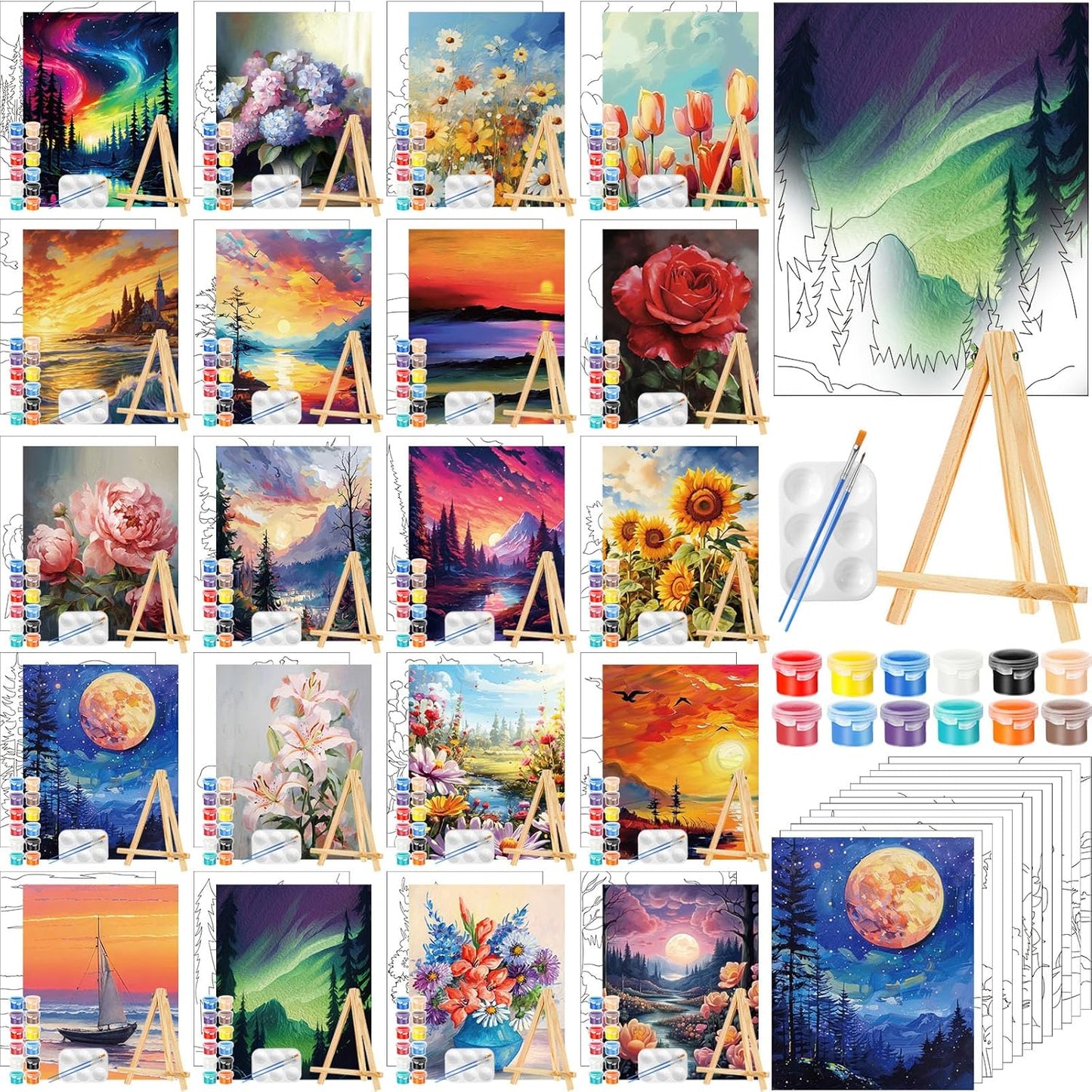20 Pack Pre Drawn Canvas Painting Kit for Fun Art Parties