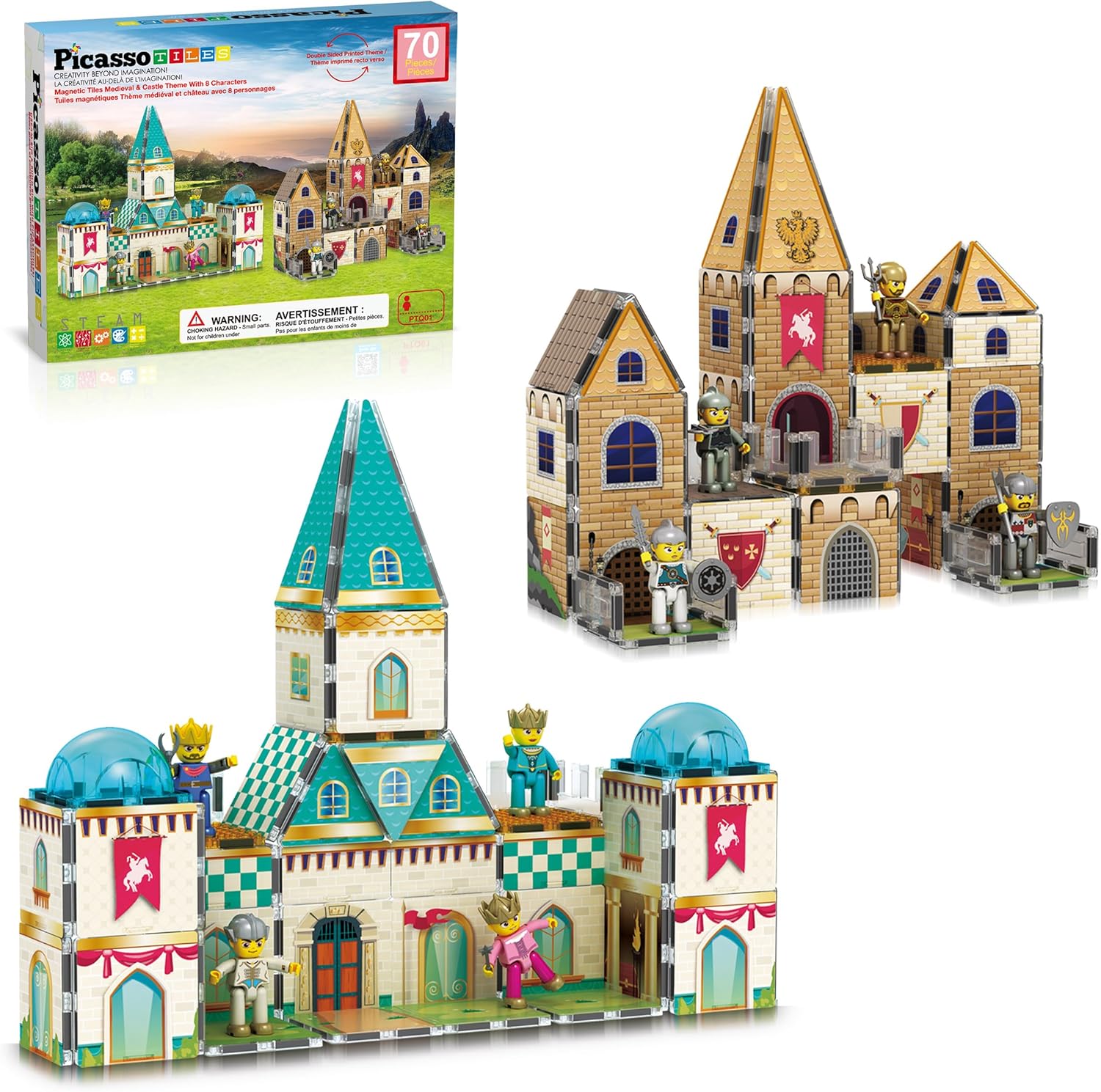 PicassoTiles 70pc Medieval Castle Magnetic Play Set for Kids