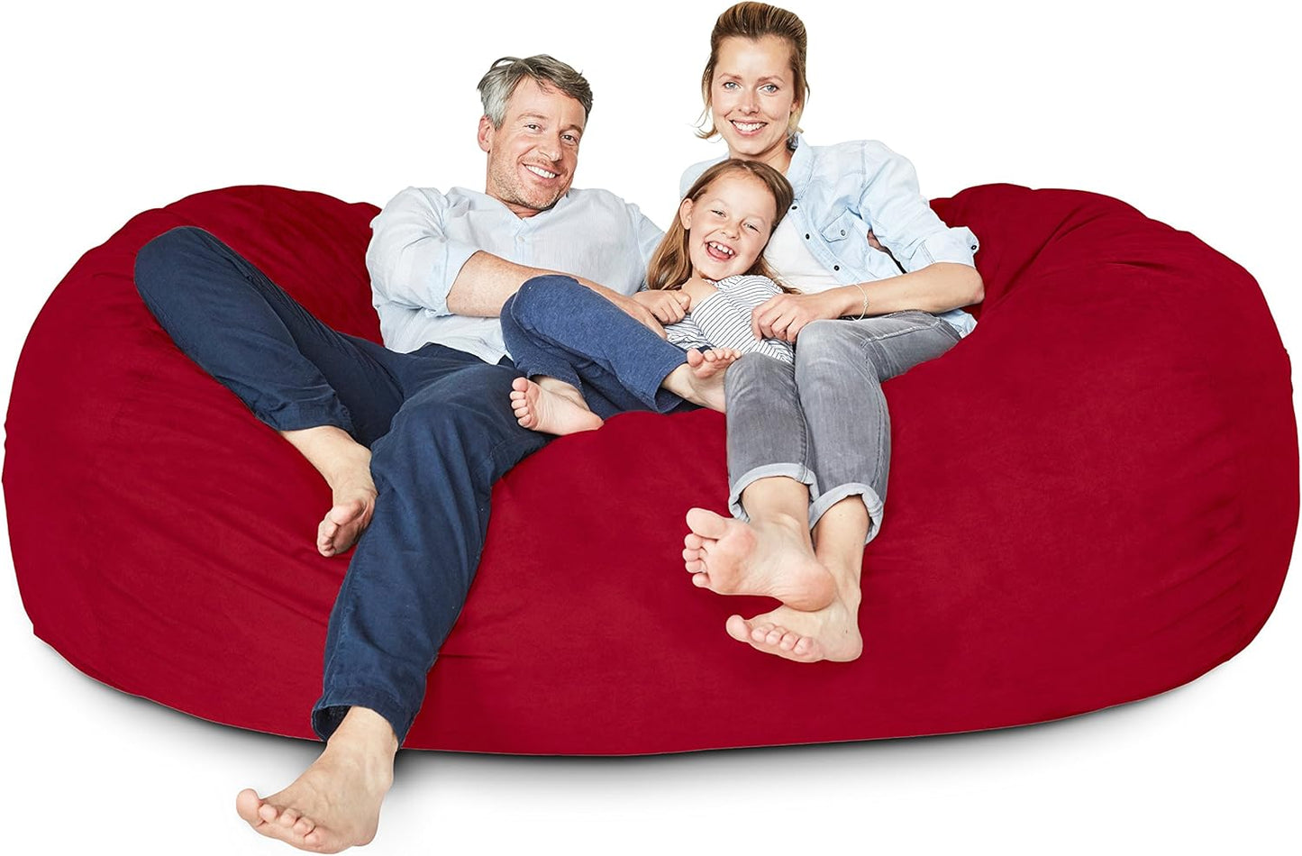 Lumaland 7ft Giant Bean Bag Chair - Ultra Soft Foam - Washable Microsuede Cover - Red