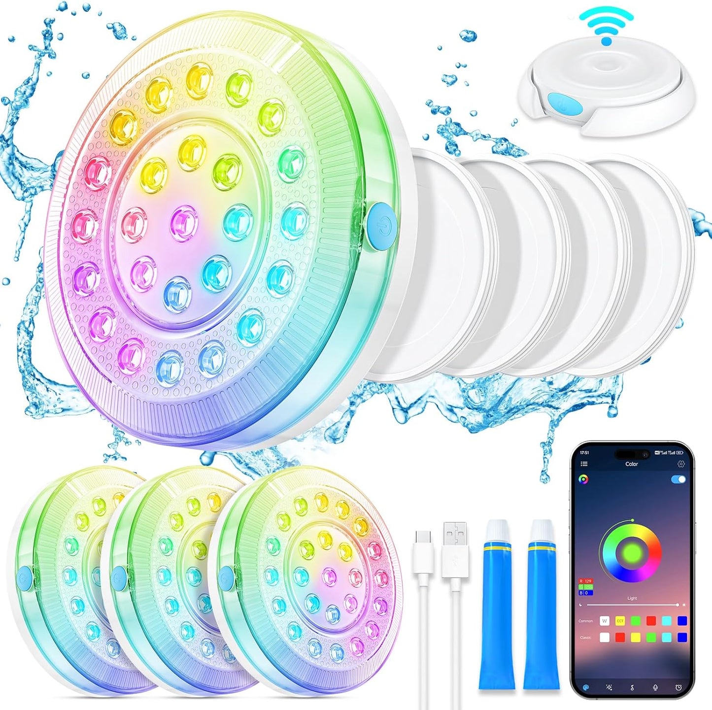 Homly Rechargeable Submersible Pool Lights with APP Control